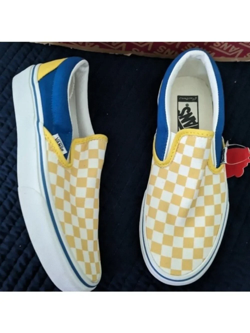Vans Classic Slip On Women 6.5 Custom Yellow Blue and White 0826